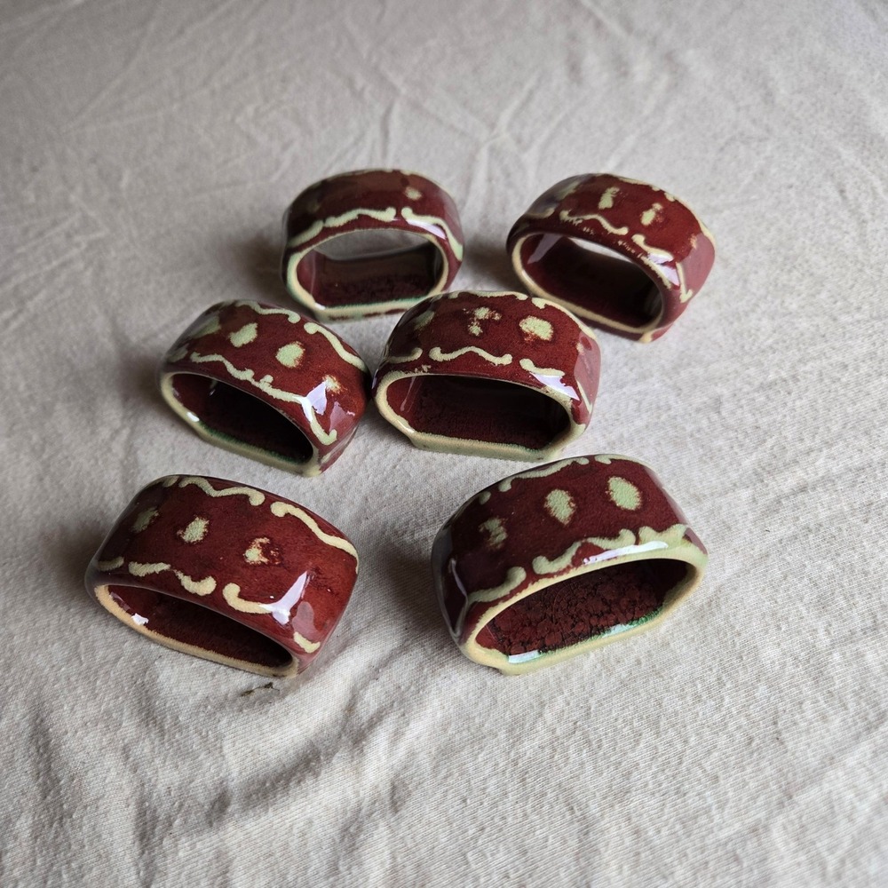Bombay Napkin Rings Set of 6 Oxblood collection stoneware Crackle Glaze